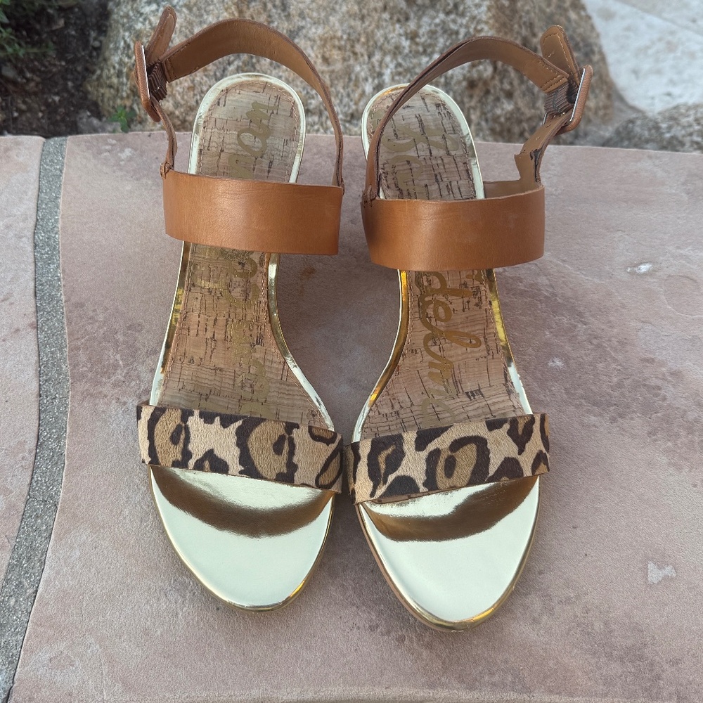 Sam Edelman Leopard & Tan Ankle-Strap Sandals